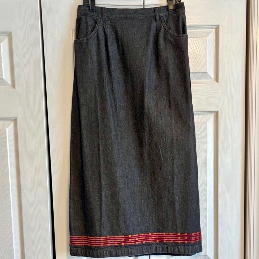 Denim&Co Denim Maxi Skirt with Pink and Orange Trim